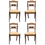 Set of Four Carved Regency Brass Inlaid Side Chairs