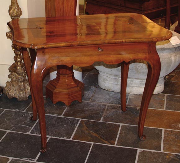 German rococo inlaid walnut work table
