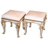 Pair of neoclassical painted & parcel-gilt stools