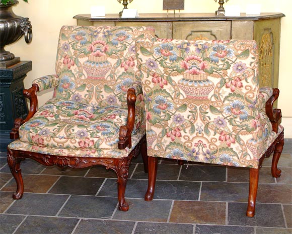 Pair of carved Irish armchairs