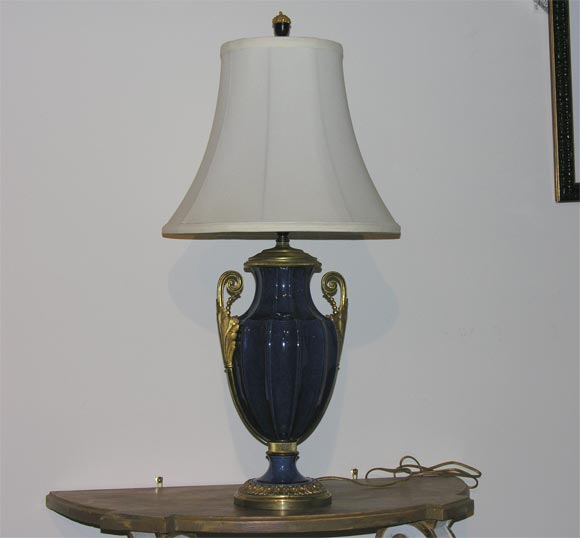 A Pair of Blue Porcelain Ormolu Mounted  Lamps.