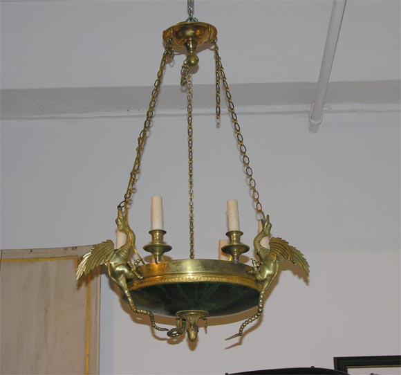 An Empire-style Gilt Bronze and Malachite Hanging Fixtrue .