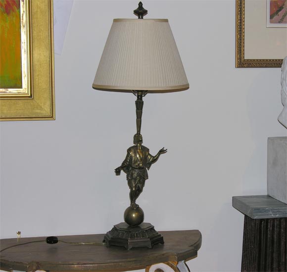 A Circa 1900 German  Bronze "Juggling Man" Lamp.