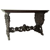 19th c. Italian Black Lacquer Carved Wood Console Table