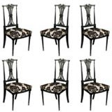 Antique Set of 6 Black Lacquered Chairs