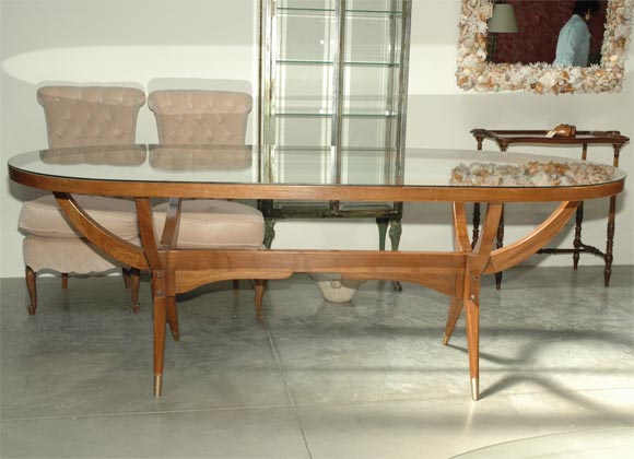 Table parquet dining parsons wooden seller additional request legs square oak 60's Oval Dining Table with Glass Top at 1stdibs