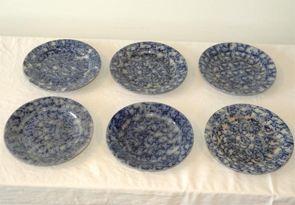 19THC SPONGEWARE PLATES FROM PENNSYLVANIA/SET OF SIX (RARE)