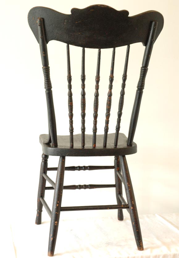 American 19THC ORIGINAL BLACK PAINTED PRESSED BACK CHAIRS/SET OF FOUR