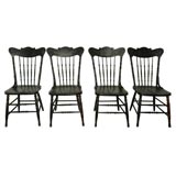 Antique 19THC ORIGINAL BLACK PAINTED PRESSED BACK CHAIRS/SET OF FOUR