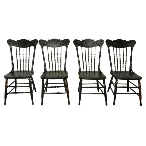19THC ORIGINAL BLACK PAINTED PRESSED BACK CHAIRS/SET OF FOUR at 1stDibs | pressed  back chairs painted, press back chair