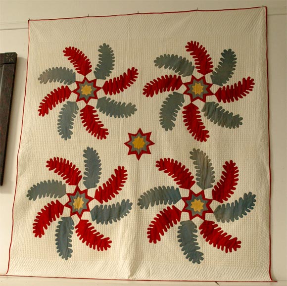 19THC FEATHERED STAR QUILT FROM PENNSYLVANIA
