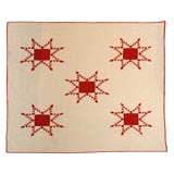 Antique 19THC RED&WHITE FEATHERED STAR QUILT FROM PENNSYLVANIA