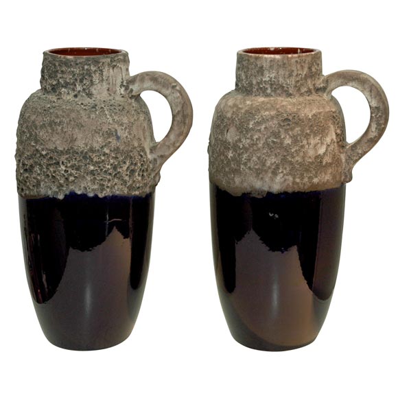 PAIR VOLCANIC POTTERY FLOOR VASES For Sale