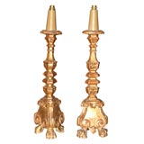 Pair Mid 19th Century Gold Dore' Carved Wood Altar Candlesticks