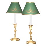 Pair 19th C. Bronze Doré Candlestick Lamps