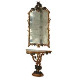 Early 19th Century Painted and Parcel Gilt Console and Mirror