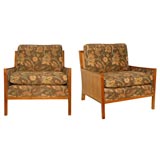 Pair of walnut and caned back arm-chairs