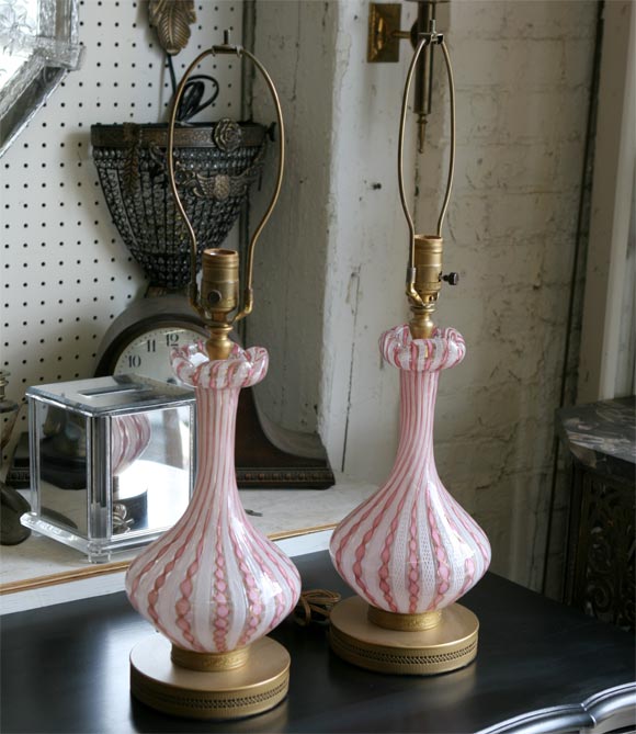 Pair Latticino Lamps