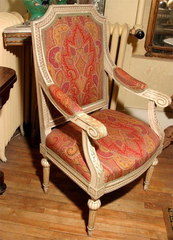 Pair Painted Louis XVI Style Fauteuil