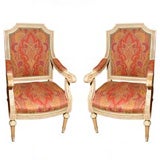 Pair Painted Louis XVI Style Fauteuil