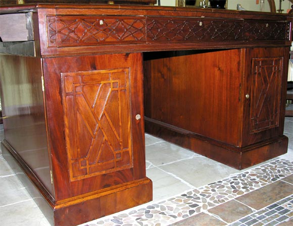 English Blind Fret Drop Leaf Partners Desk 1