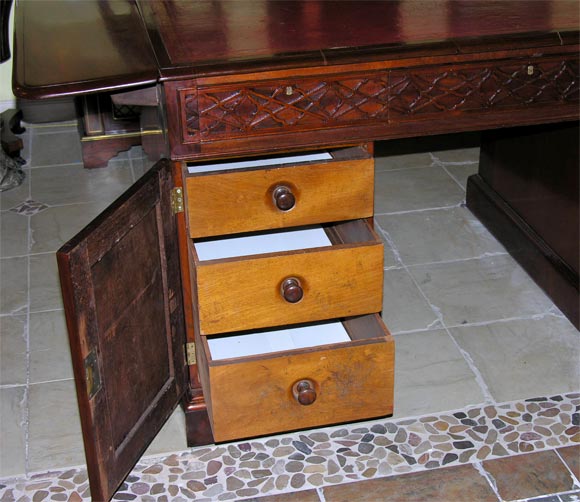 English Blind Fret Drop Leaf Partners Desk 3