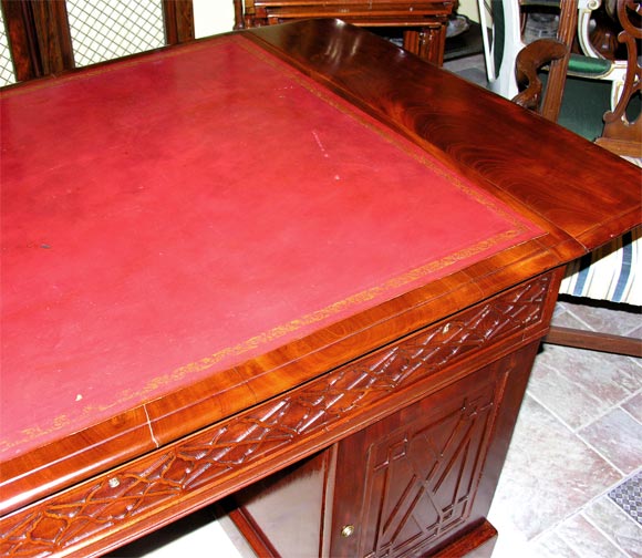 English Blind Fret Drop Leaf Partners Desk 4