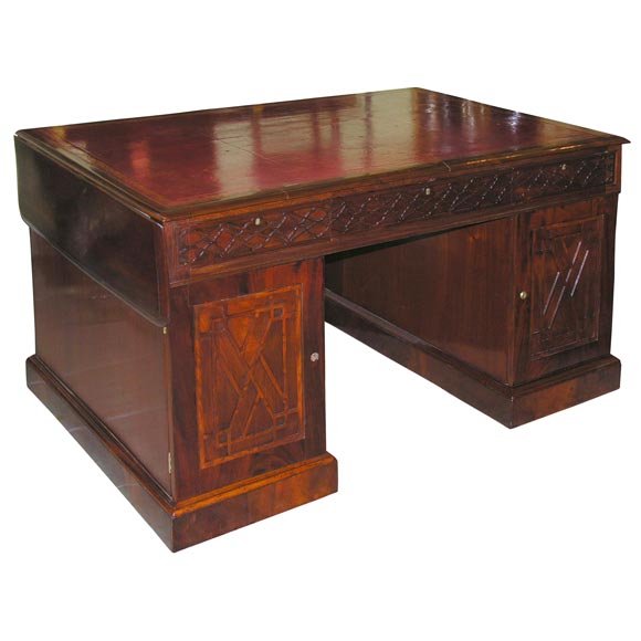 English Blind Fret Drop Leaf Partners Desk