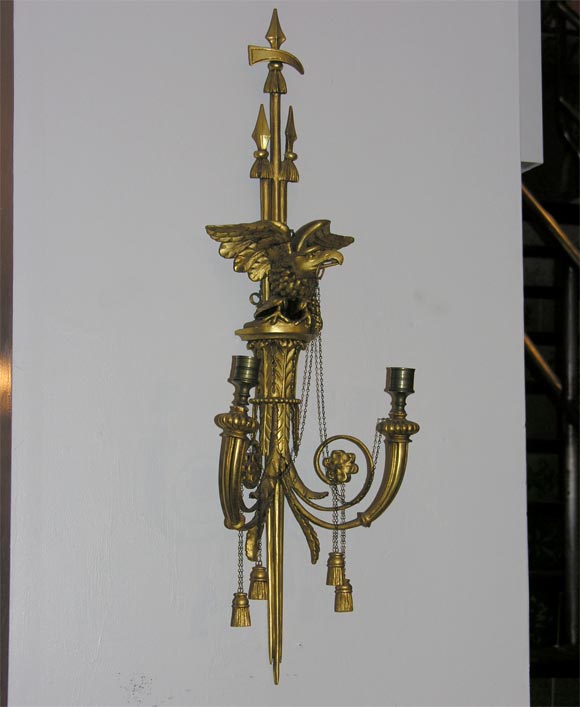 Pair (Left/Right) of Carved and Gilded Eagle Sconces