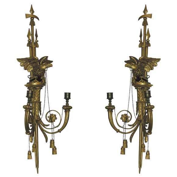 Pair (Left/Right) of Carved and Gilded Eagle Sconces