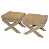Pair of "X" Benches Upholstered in Suede