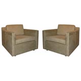Pair of Cube Chairs Reupholstered in Ultrasuede