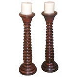 Ribbed Walnut Candleholders
