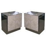 Pair Chrome and Travertine Side Tables