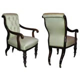 Pair of William IV Upholstered Mahogany Library Chairs.