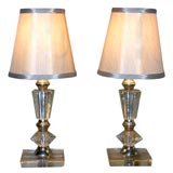 Pair of French Etched Crystal Lamps with Custom Shades