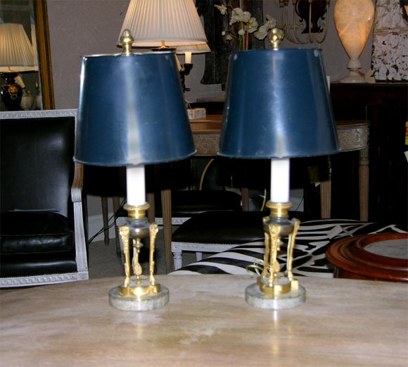 Pair of French 2nd Empire Bronze and Marble Lamps