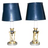 Pair of French 2nd Empire Bronze and Marble Lamps Pair of French 2nd Empire Bronze and Marble Lamps