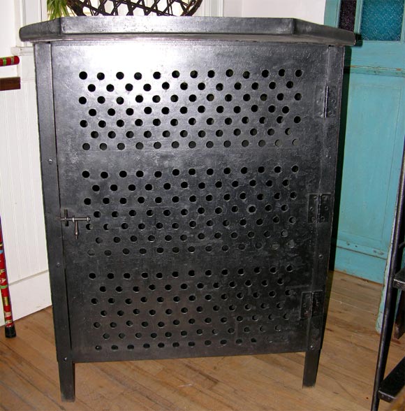 French Industrial Metal Perforated Cabinet