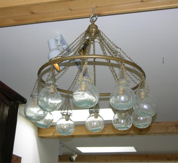 Egyptian Hand Blown Glass Globe Chandelier In Good Condition In New York, NY
