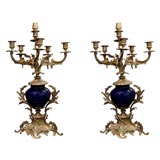 Pair of Porcelain Vases Mounted with Bronze Candelabra
