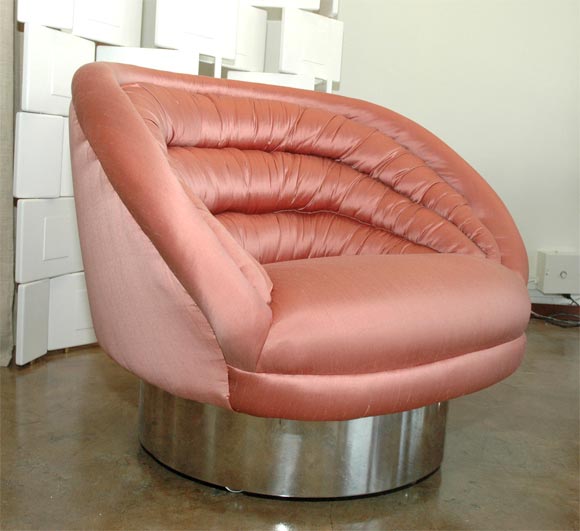 PAIR OF PINK SILK SWIVEL CHAIRS