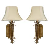 Pair of Large Gilded Bamboo Wall Sconces