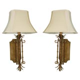 Pair of Large Gilded Bamboo Wall Sconces