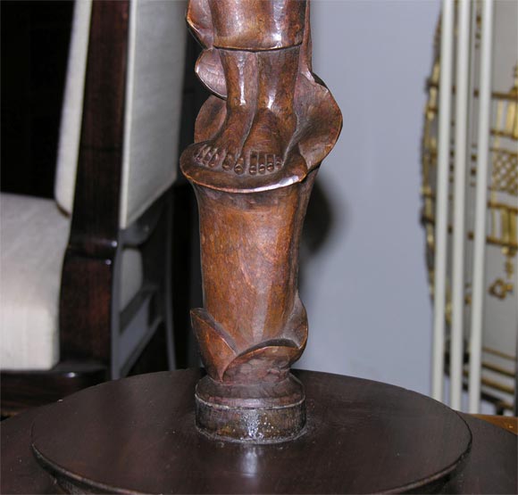 German carved-wood table lamp in shape of woman, 1930s 1