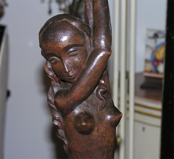 German carved-wood table lamp in shape of woman, 1930s 2