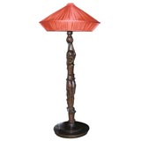 German carved-wood table lamp in shape of woman, 1930s