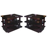 Pair of Mahogany Three-tier End Tables after Dunbar, 1950s