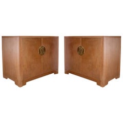 Pr. of walnut  2-door chests by Baker
