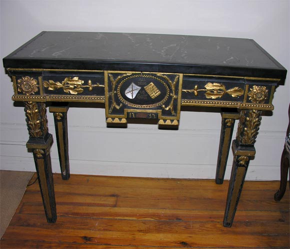 German Neoclassic  Painted Gilt Console With Marble Top